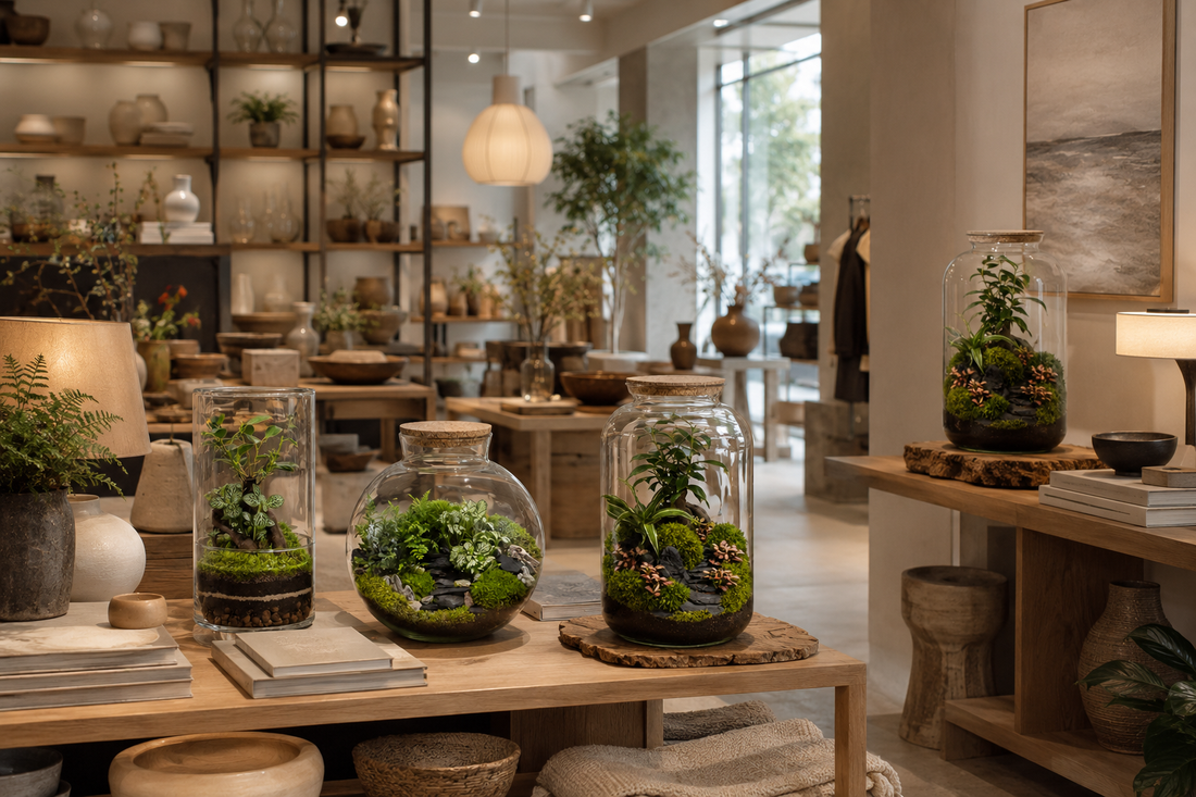 Terrários fechados (in)VITRO num espaço de trabalho e decoração