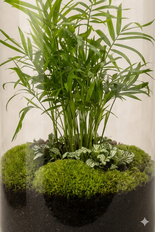 Terrário fechado Ampulla Bambu em vidro com bambu, musgo e composição natural